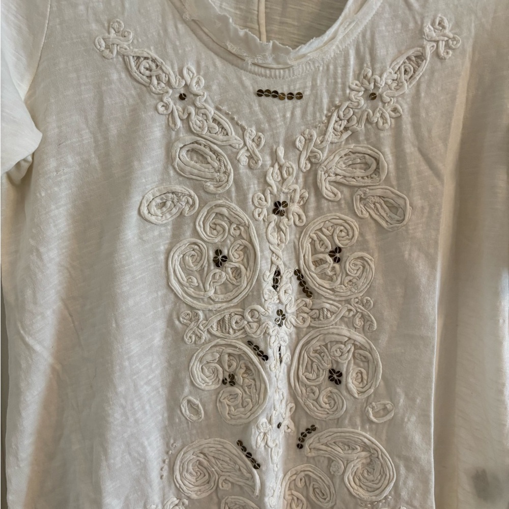 NWOT Meadow Rue Ivory Embroidered Top - Picture 2 of 5
